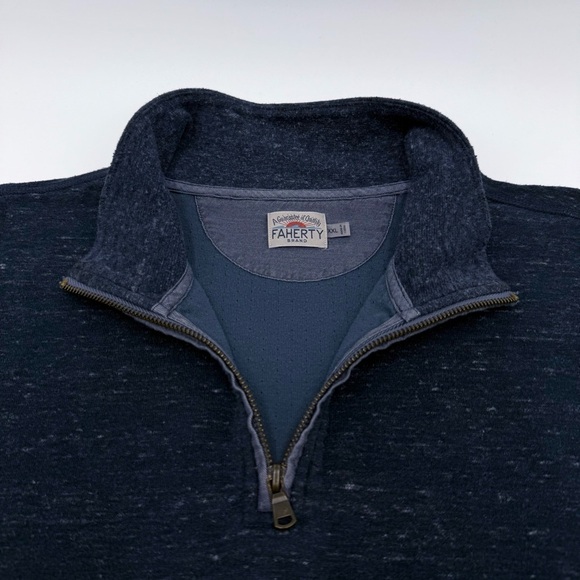 Faherty Men's Blue Cotton Blend Quarter-Zip Sweater XXL - Picture 4 of 10
